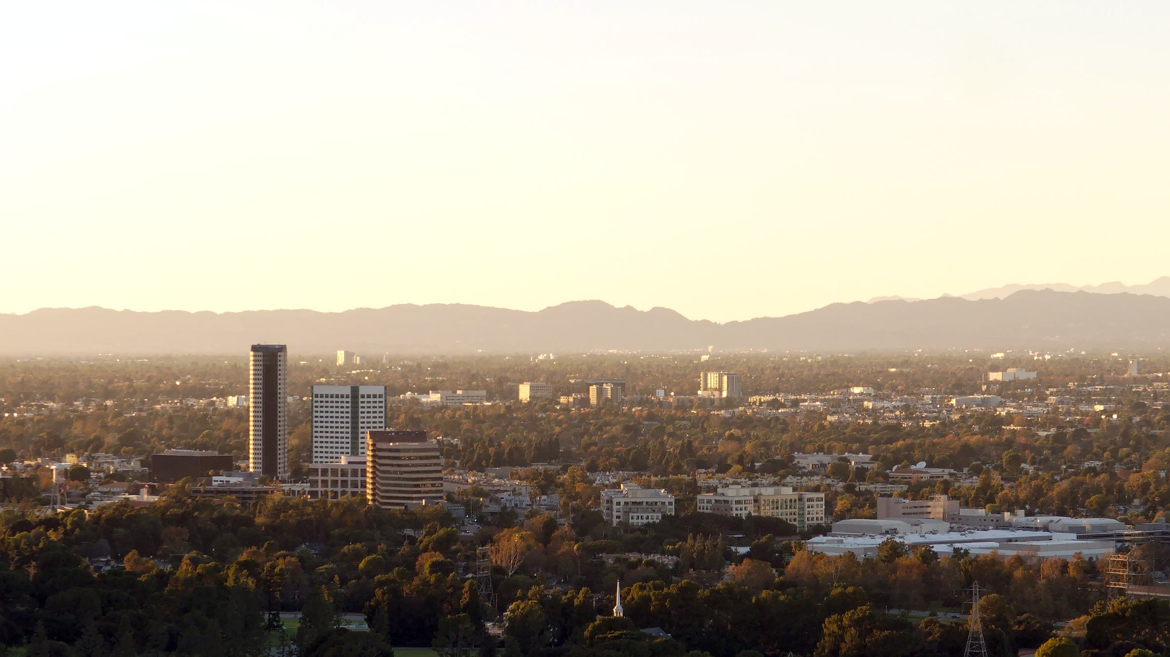 Burbank’s media district in late afternoon light, seen from Griffith Park