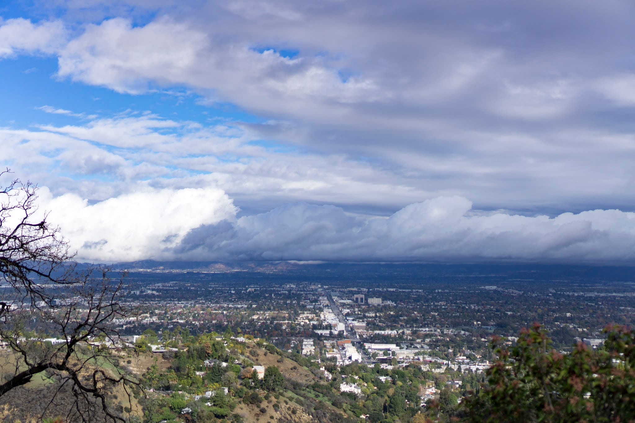 Clouds over Sherman Oaks and the San Fernando Valley, seen from the Stone Canyon Overlook on Mulholland Drive